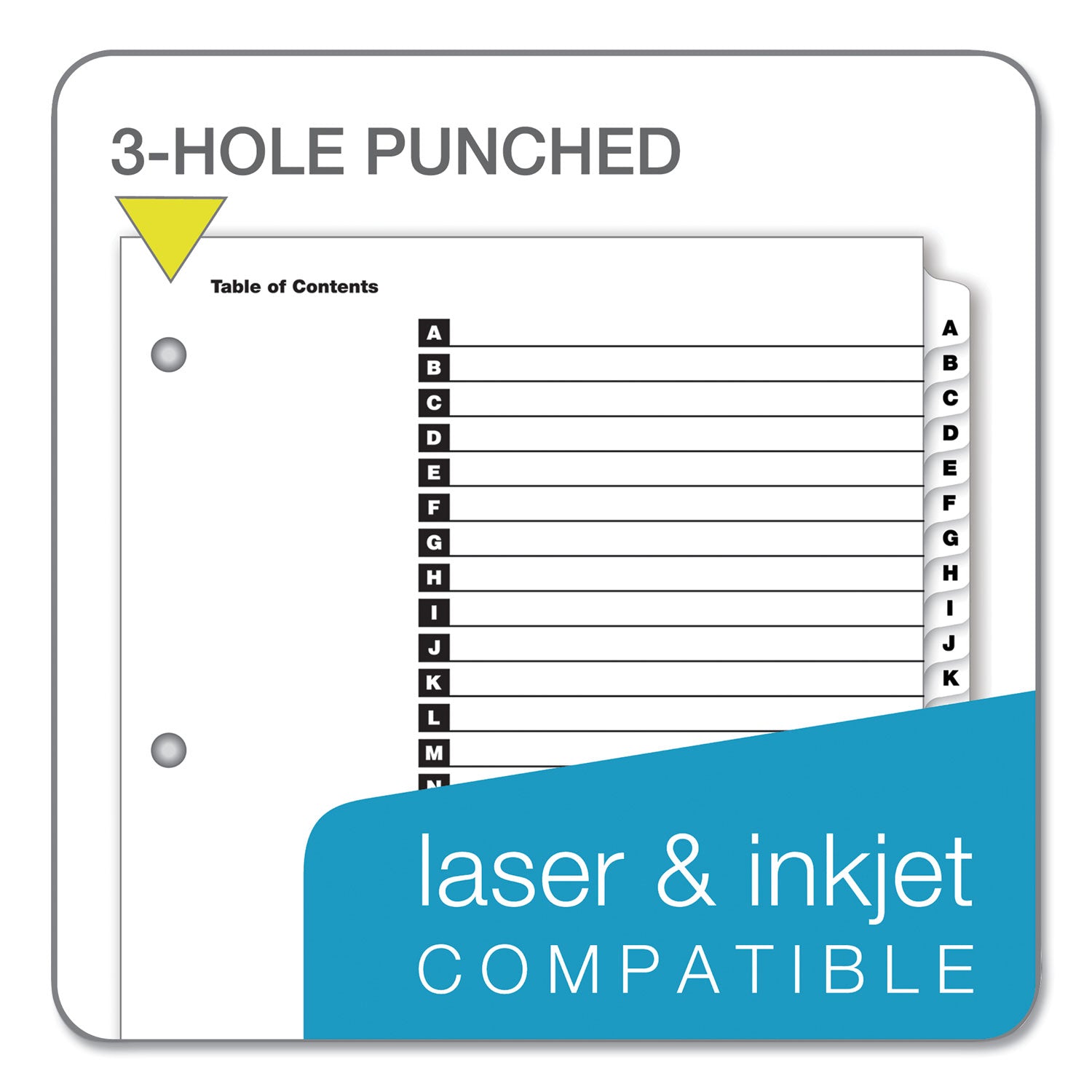 OneStep Printable Table of Contents and Dividers, 26-Tab, A to Z, 11 x 8.5, White, White Tabs, 1 Set - 