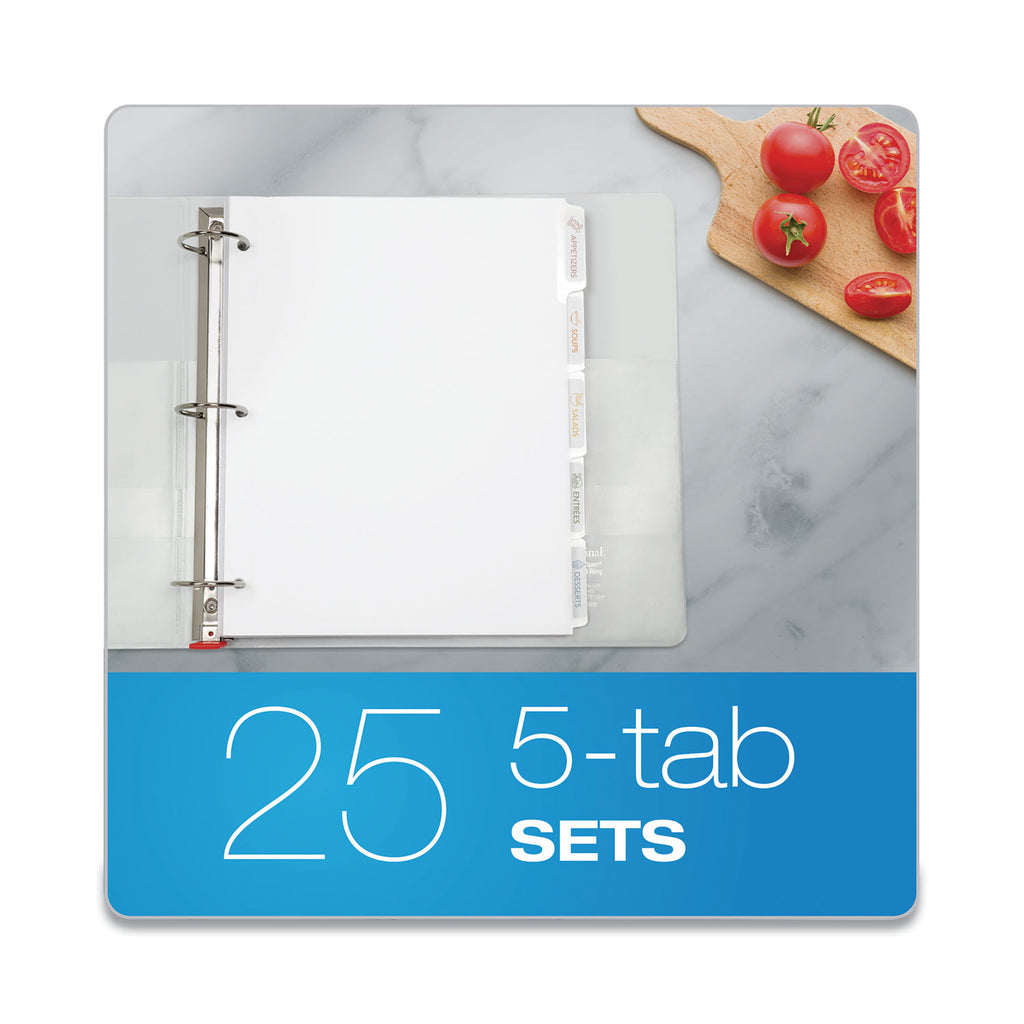 Custom Label Tab Dividers with Self-Adhesive Tab Labels, 5-Tab, 11 x 8.5, White, 25 Sets - 