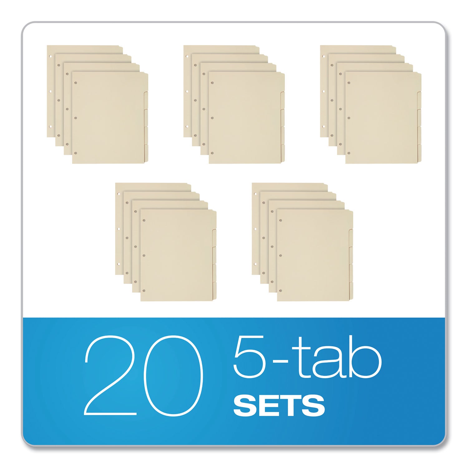 Write-On Tab Dividers, 5-Tab, 11 x 8.5, Manila, 20 Sets - 