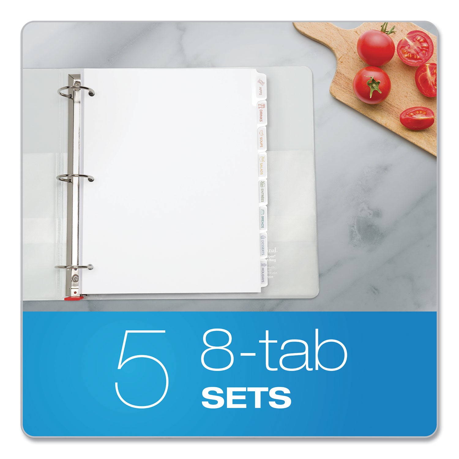 Custom Label Tab Dividers with Self-Adhesive Tab Labels, 8-Tab, 11 x 8.5, White, 5 Sets - 