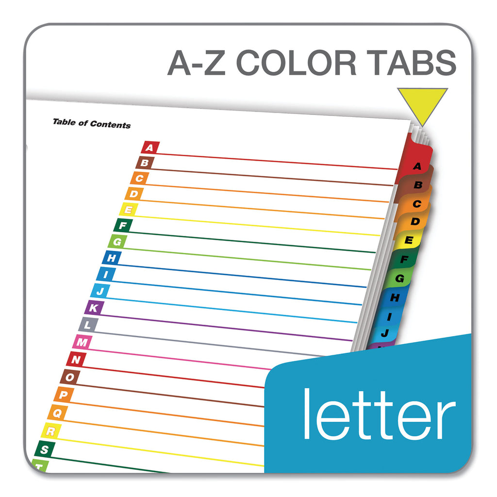 OneStep Printable Table of Contents and Dividers, 26-Tab, A to Z, 11 x 8.5, White, Assorted Tabs, 1 Set - 