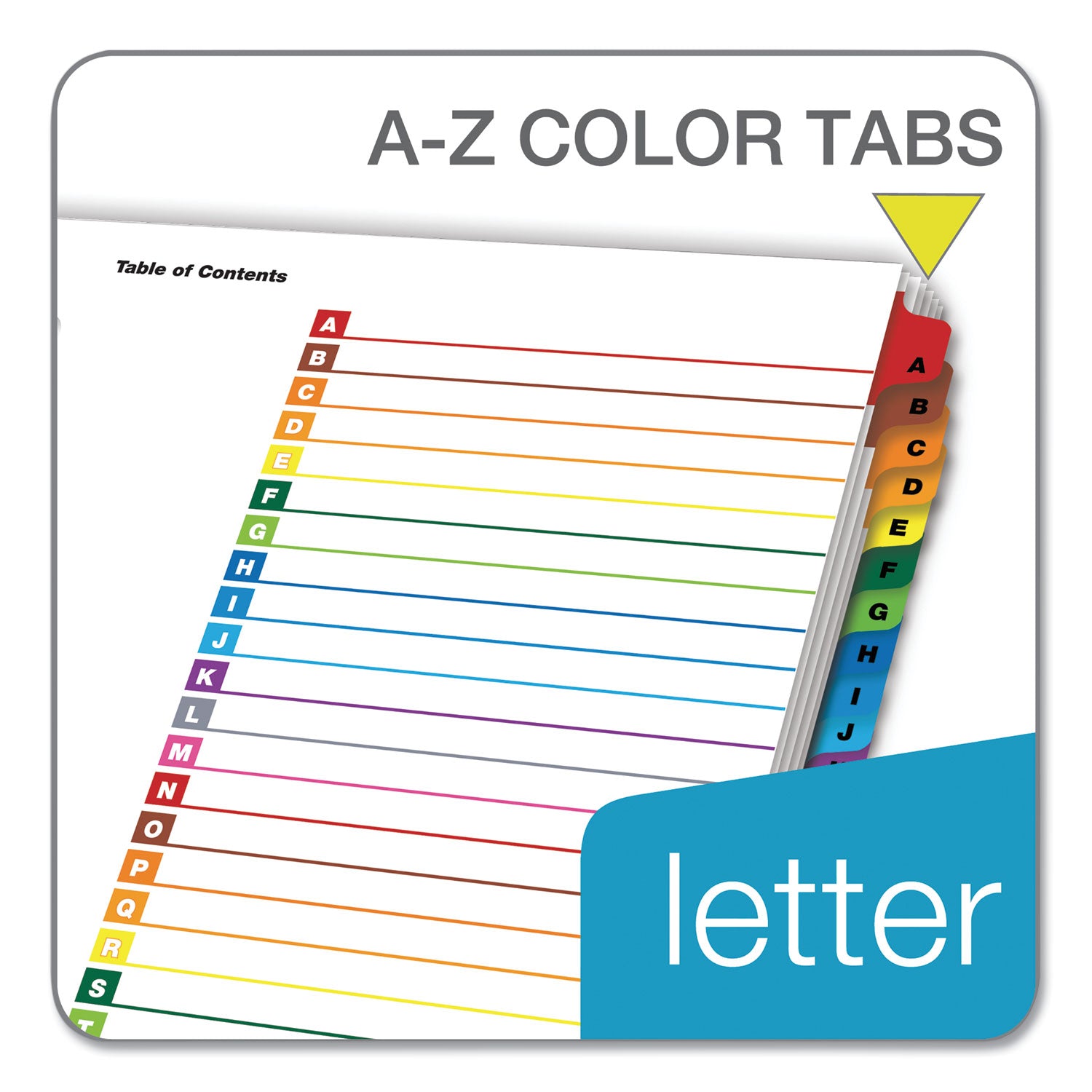 OneStep Printable Table of Contents and Dividers, 26-Tab, A to Z, 11 x 8.5, White, Assorted Tabs, 1 Set - 
