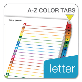 OneStep Printable Table of Contents and Dividers, 26-Tab, A to Z, 11 x 8.5, White, Assorted Tabs, 1 Set - 