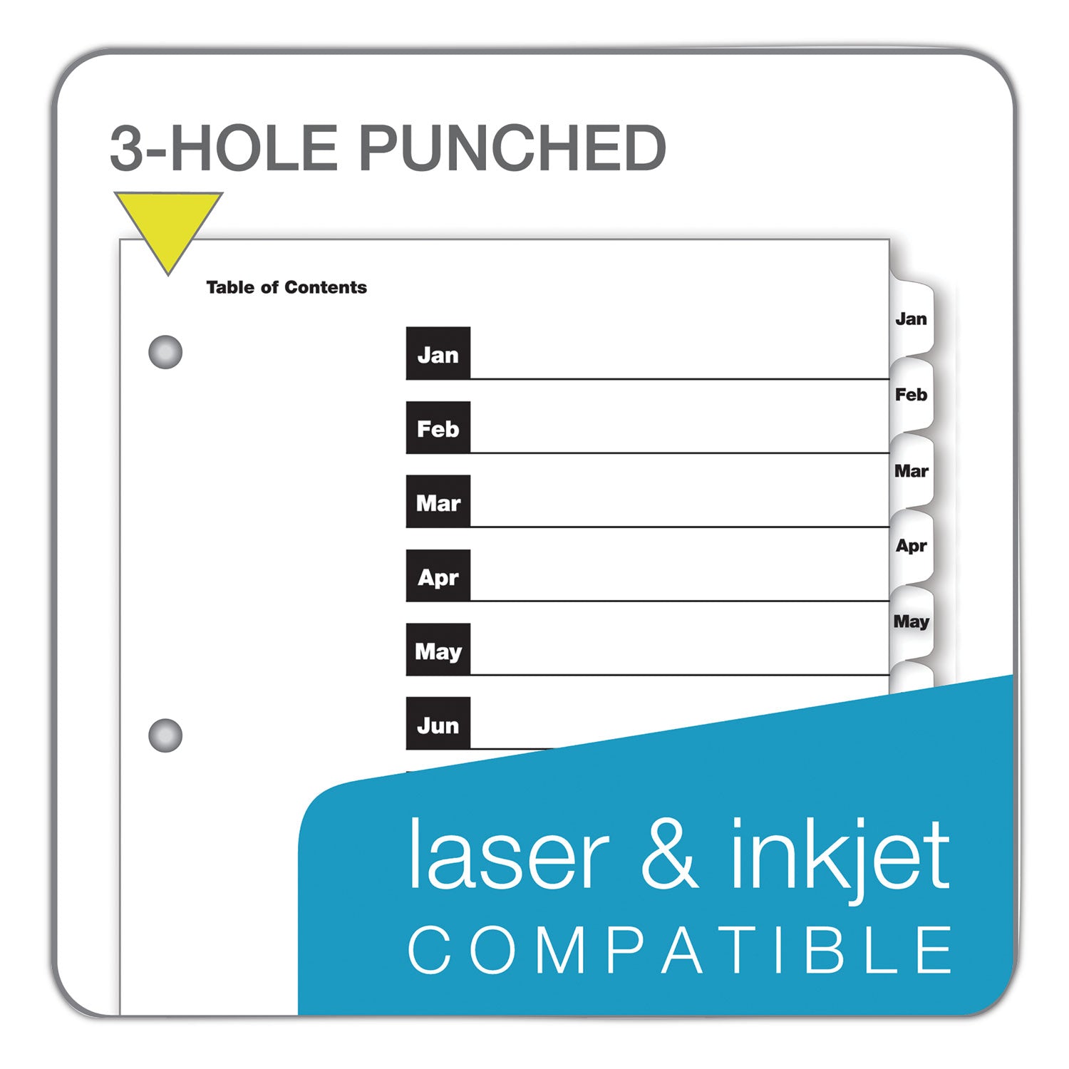 OneStep Printable Table of Contents and Dividers, 12-Tab, Jan. to Dec., 11 x 8.5, White, White Tabs, 1 Set - 
