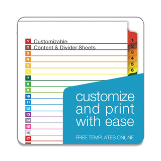 OneStep Printable Table of Contents and Dividers, 31-Tab, 1 to 31, 11 x 8.5, White, Assorted Tabs, 1 Set - 