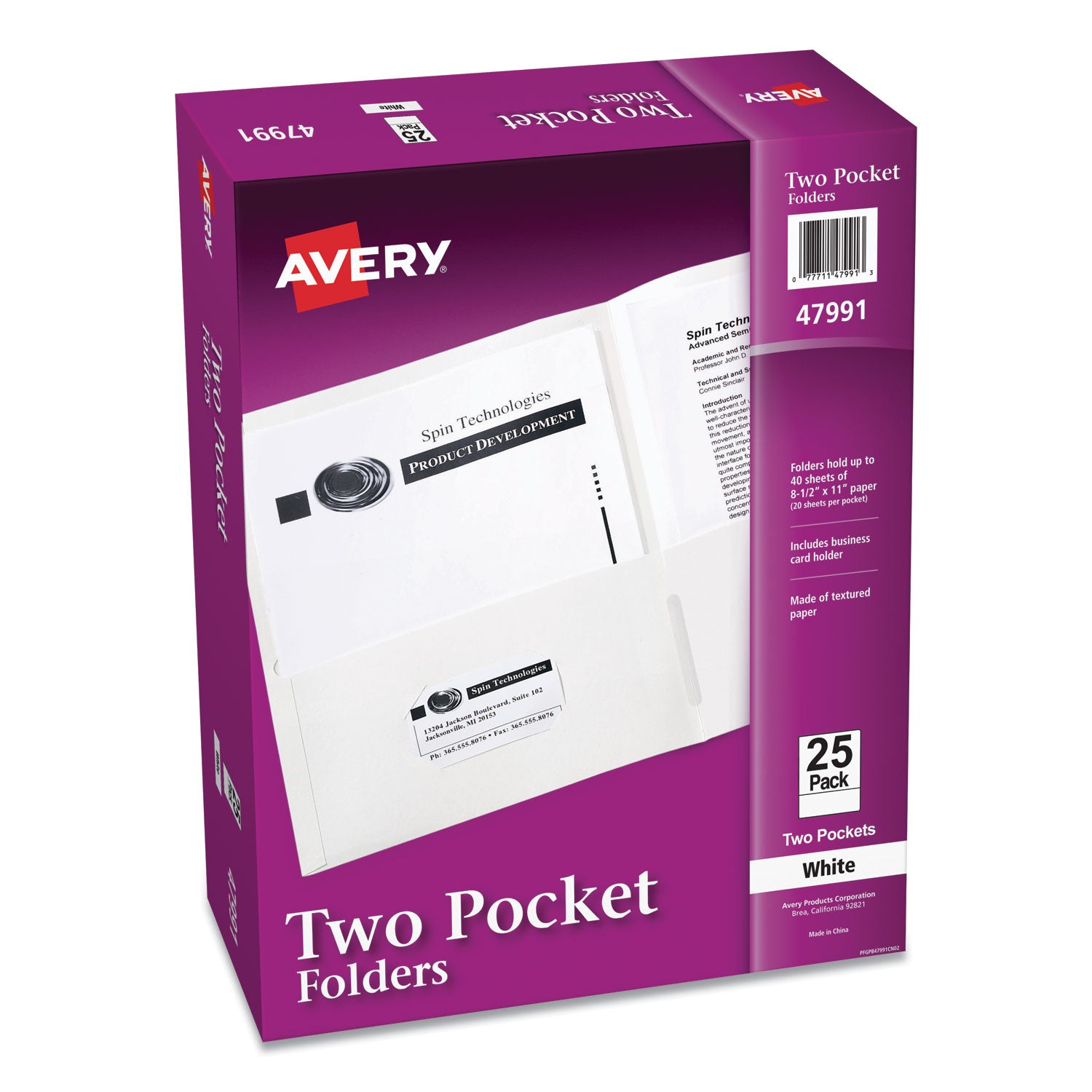 Two-Pocket Folder, 40-Sheet Capacity, 11 x 8.5, White, 25/Box - 