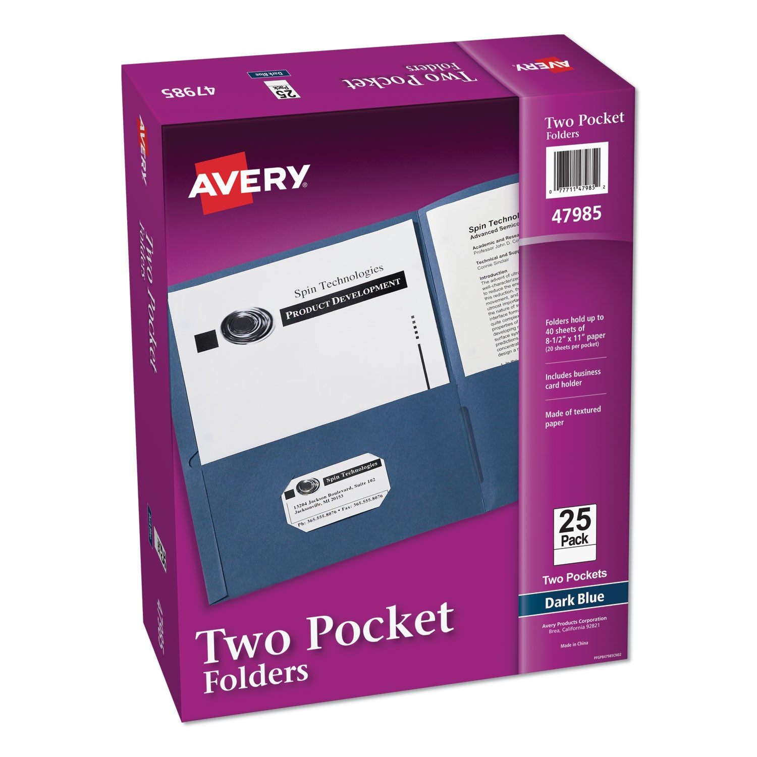 Two-Pocket Folder, 40-Sheet Capacity, 11 x 8.5, Dark Blue, 25/Box - 