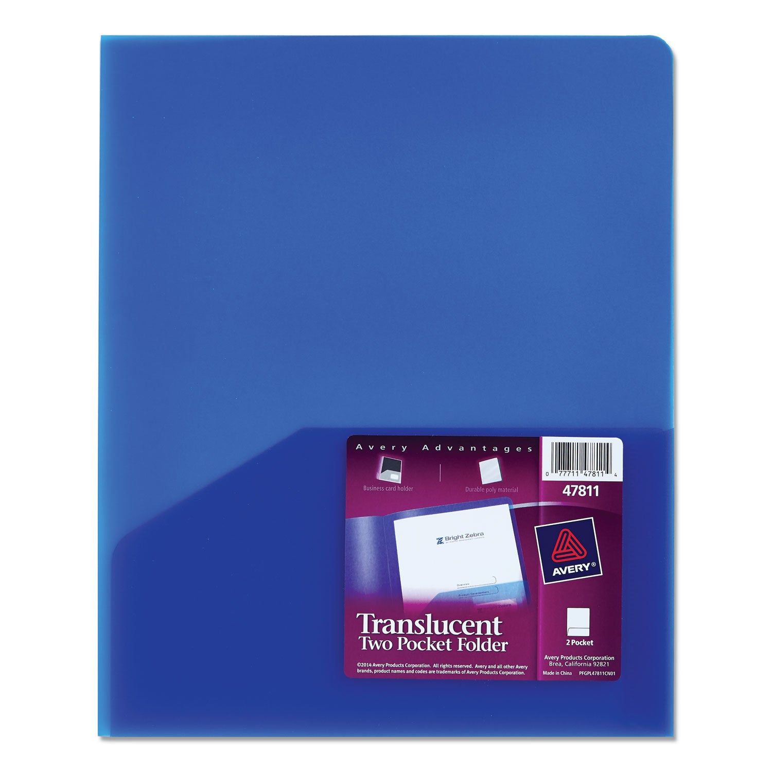 Plastic Two-Pocket Folder, 20-Sheet Capacity, 11 x 8.5, Translucent Blue - 