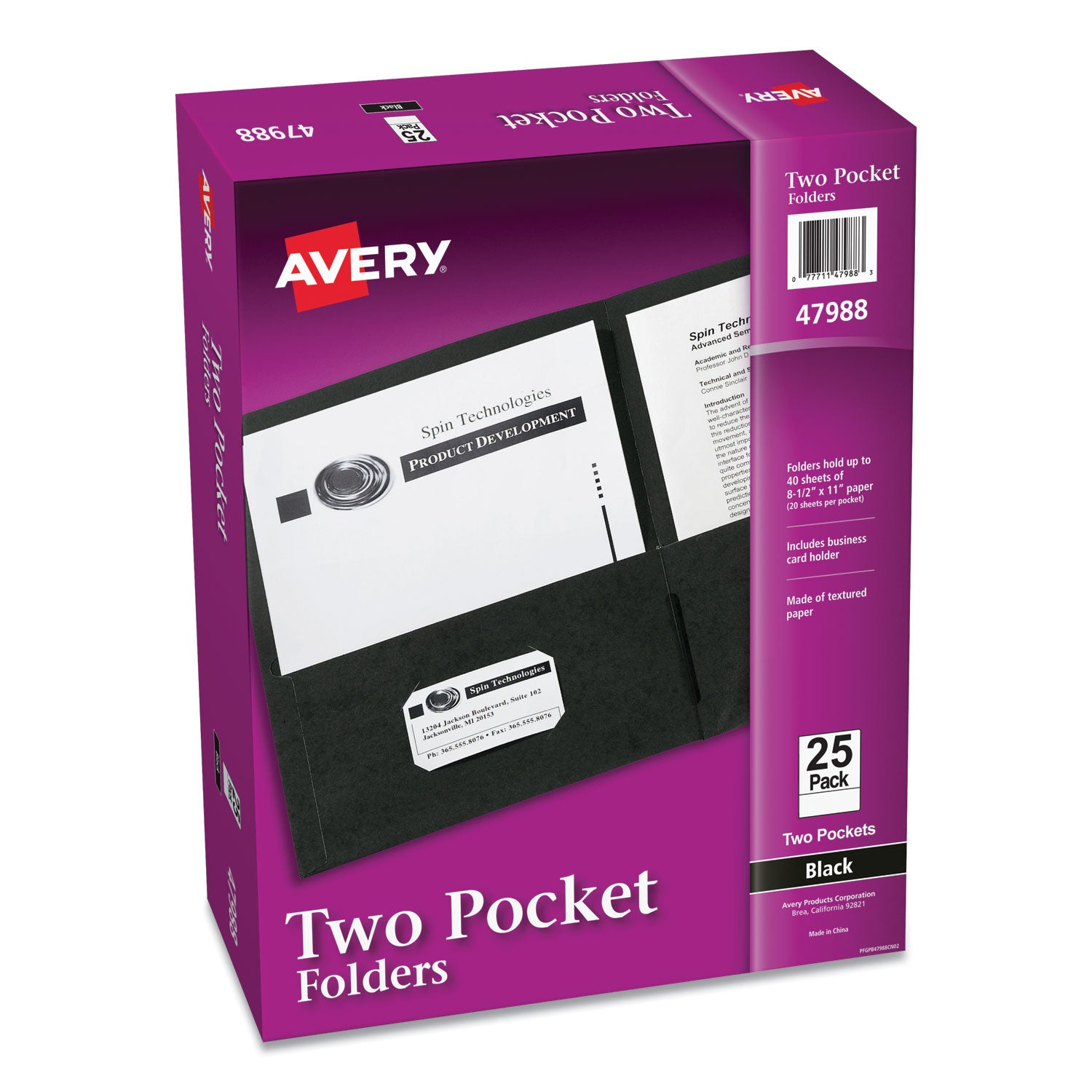 Two-Pocket Folder, 40-Sheet Capacity, 11 x 8.5, Black, 25/Box - 