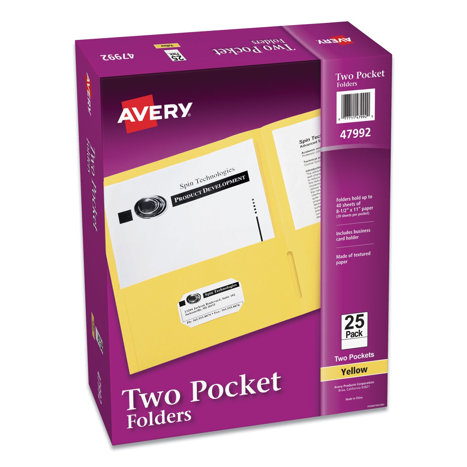 Two-Pocket Folder, 40-Sheet Capacity, 11 x 8.5, Yellow, 25/Box - 