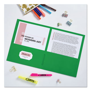 Two-Pocket Folder, 40-Sheet Capacity, 11 x 8.5, Green, 25/Box