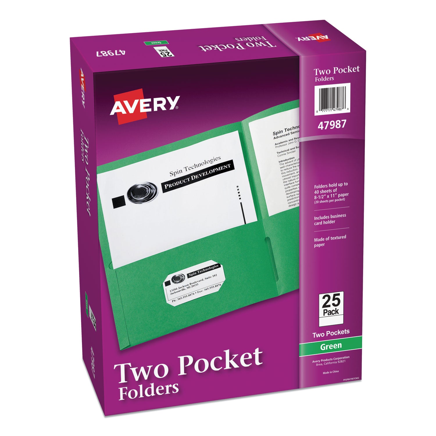 Two-Pocket Folder, 40-Sheet Capacity, 11 x 8.5, Green, 25/Box - 