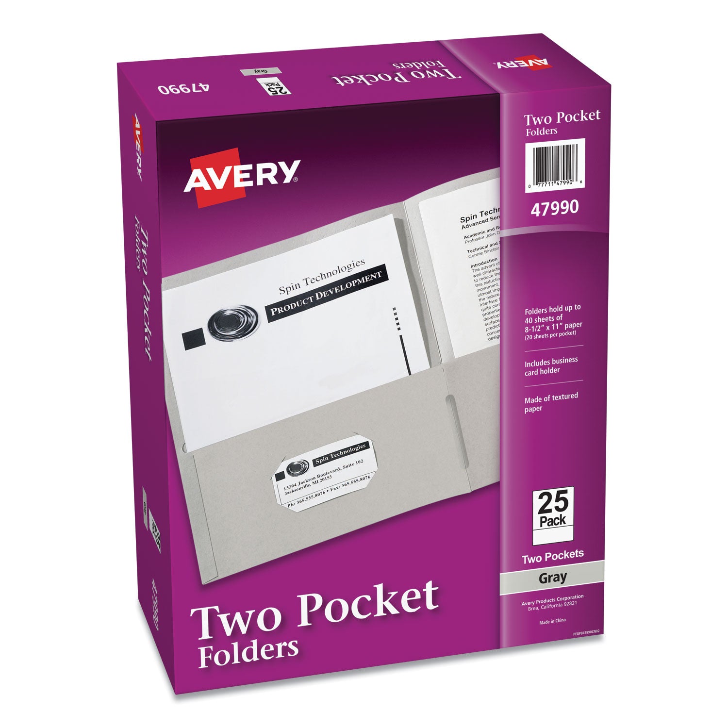 Two-Pocket Folder, 40-Sheet Capacity, 11 x 8.5, Gray, 25/Box - 