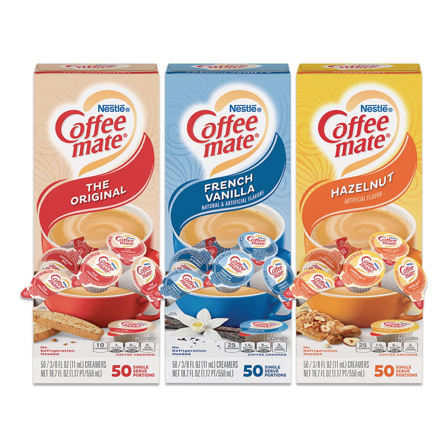 liquid-coffee-creamer-french-vanilla-hazelnut-original-038-oz-mini-cups-150-cups-carton_nes46193ct - 1