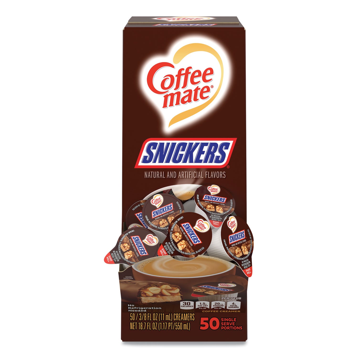 liquid-coffee-creamer-snickers-038-oz-mini-cups-50-cups-box_nes61425bx - 1