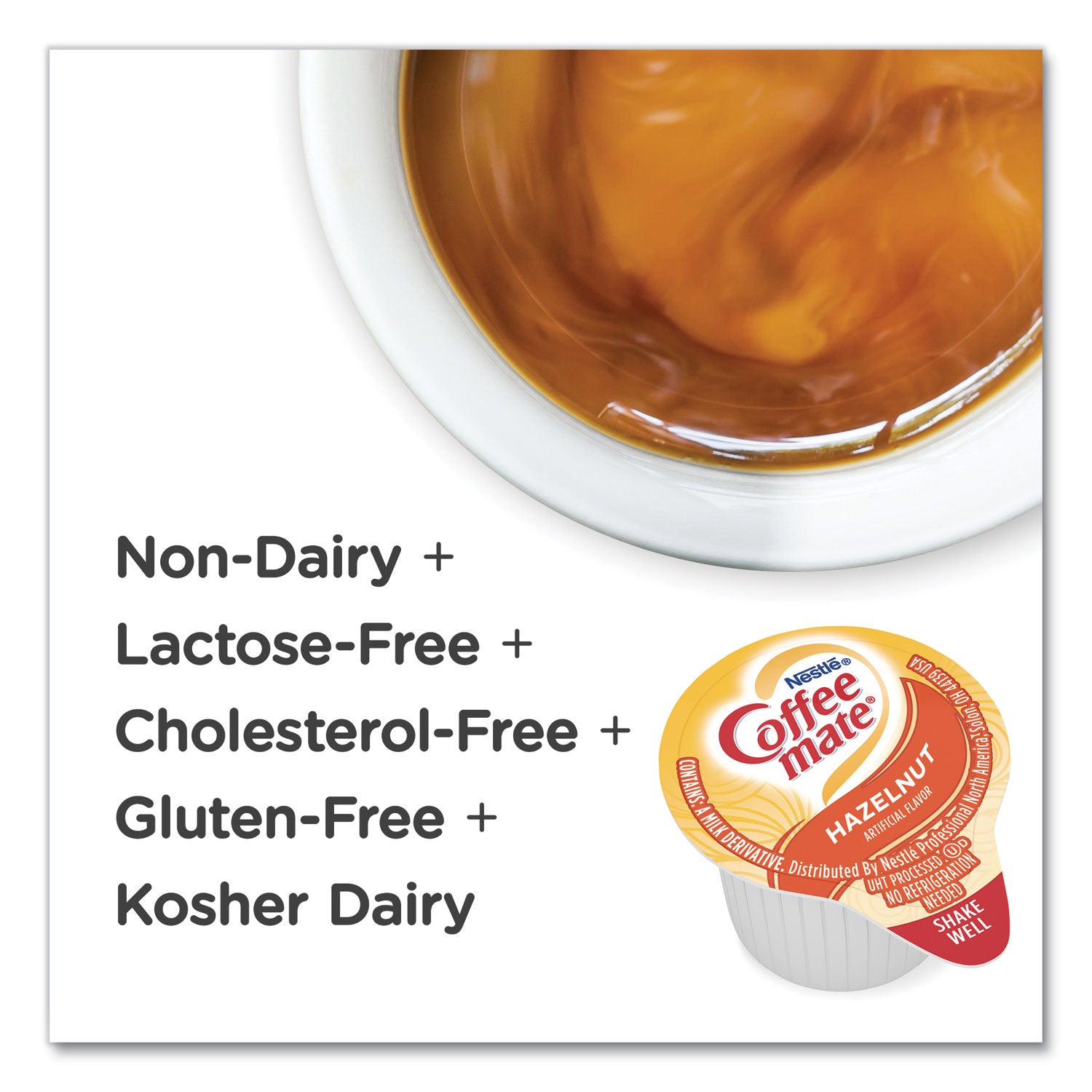 Liquid Coffee Creamer, Hazelnut, 0.38 oz Mini Cups, 180/Carton - 