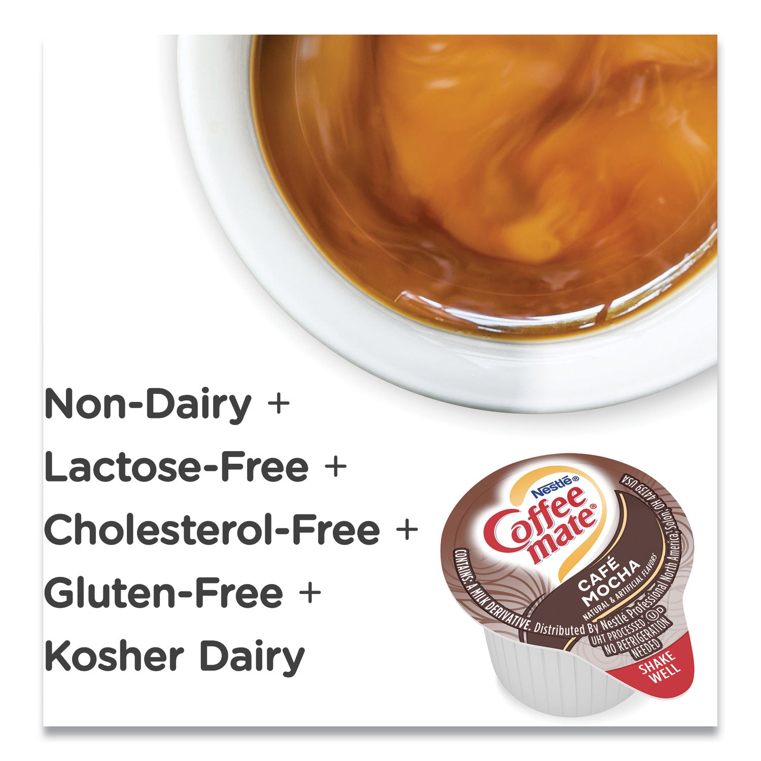 Liquid Coffee Creamer, Cafe Mocha, 0.38 oz Mini Cups, 50/Box - 