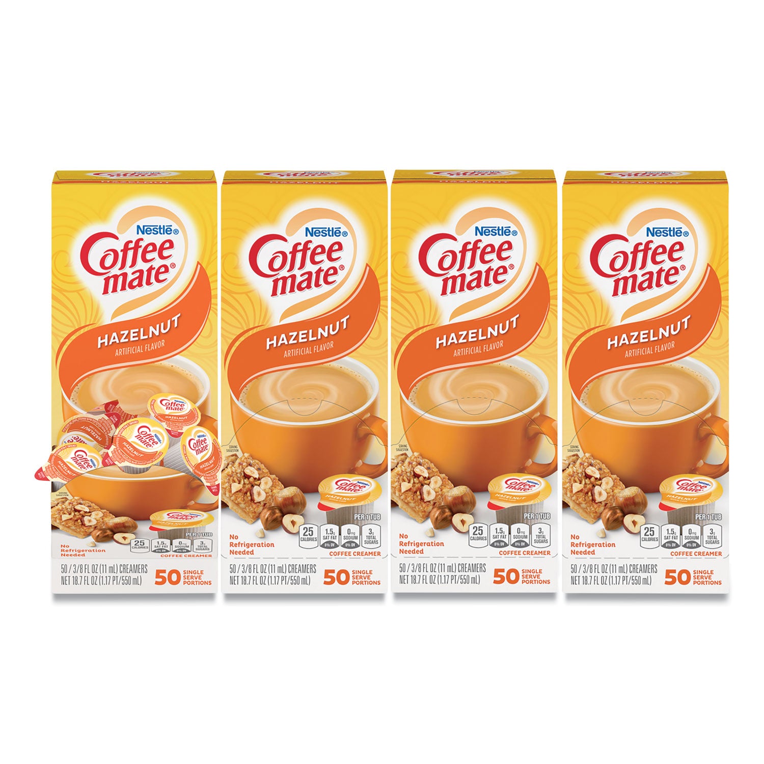 Liquid Coffee Creamer, Hazelnut, 0.38 oz Mini Cups, 50/Box, 4 Boxes/Carton, 200 Total/Carton - 