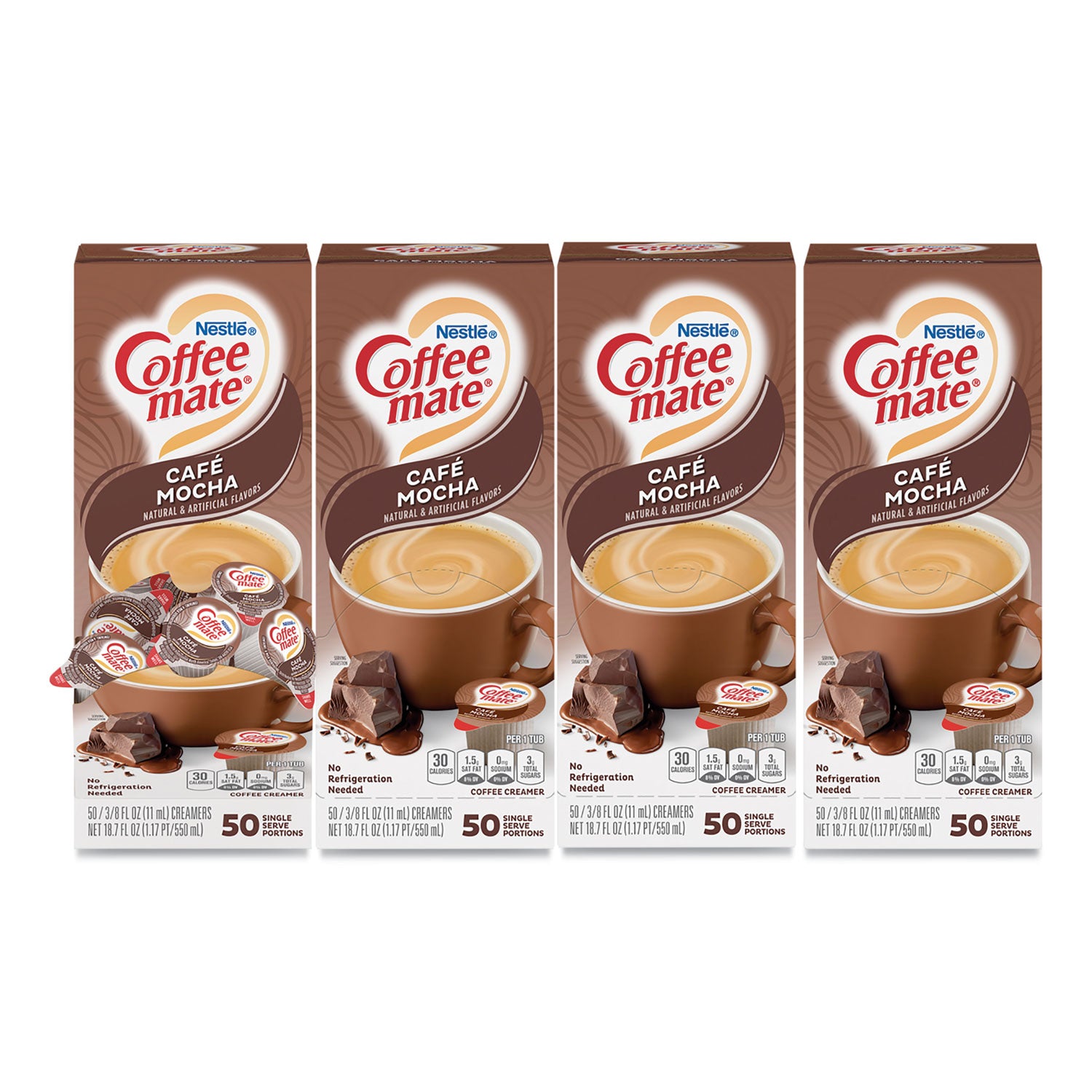 liquid-coffee-creamer-cafe-mocha-038-oz-mini-cups-50-box-4-boxes-carton-200-total-carton_nes35115ct - 1