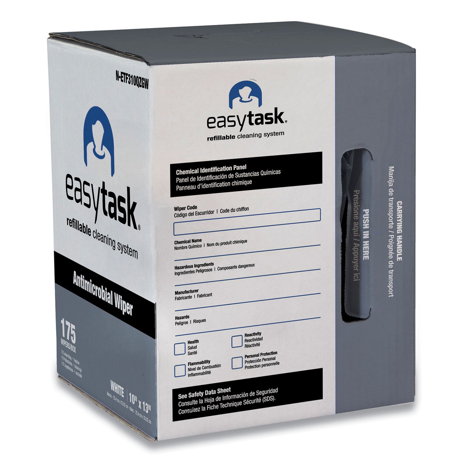Easy Task F310 Wiper, Quarterfold, 1-Ply, 10 x 13, White, Zipper Bag, 175/Bag