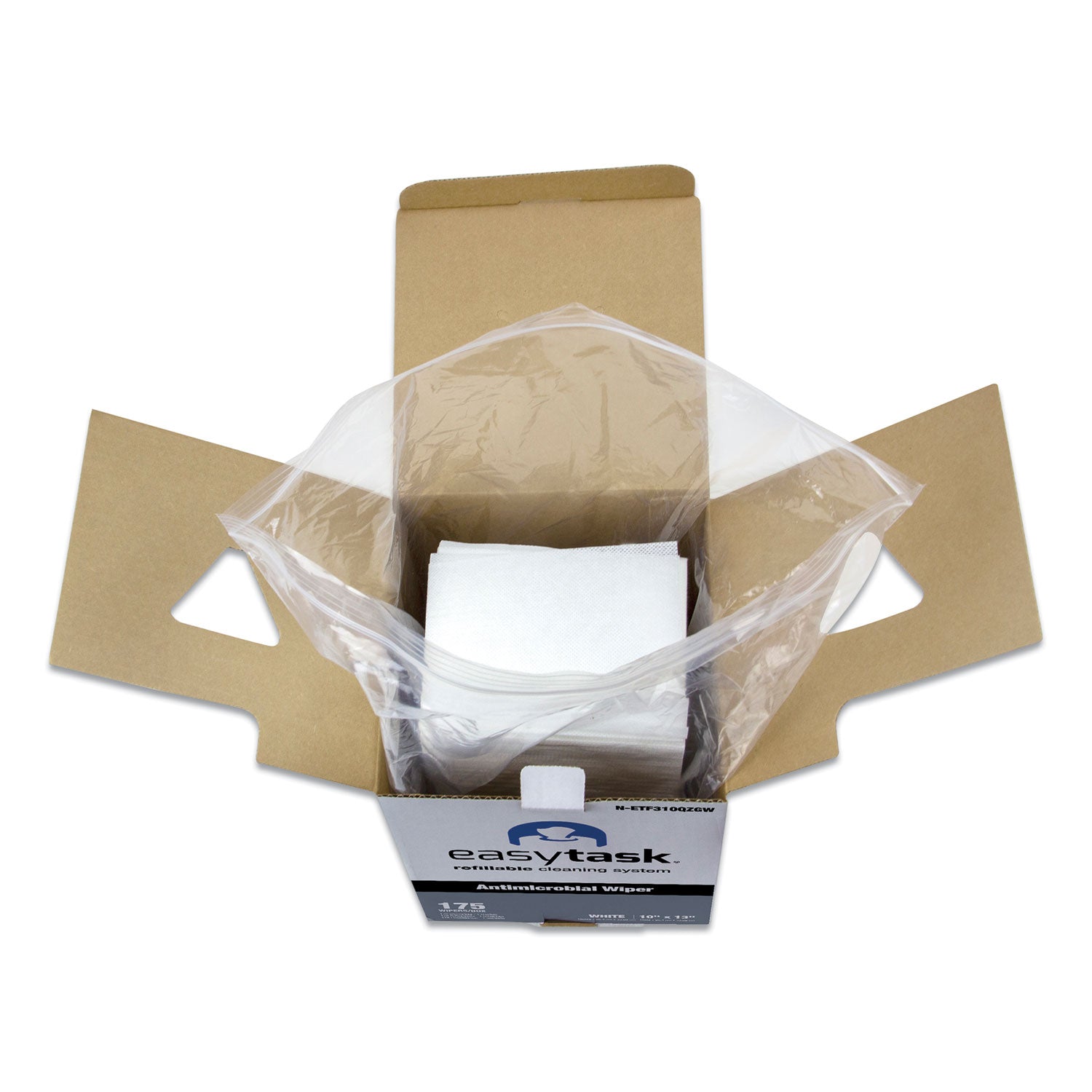 Easy Task F310 Wiper, Quarterfold, 1-Ply, 10 x 13, White, Zipper Bag, 175/Bag
