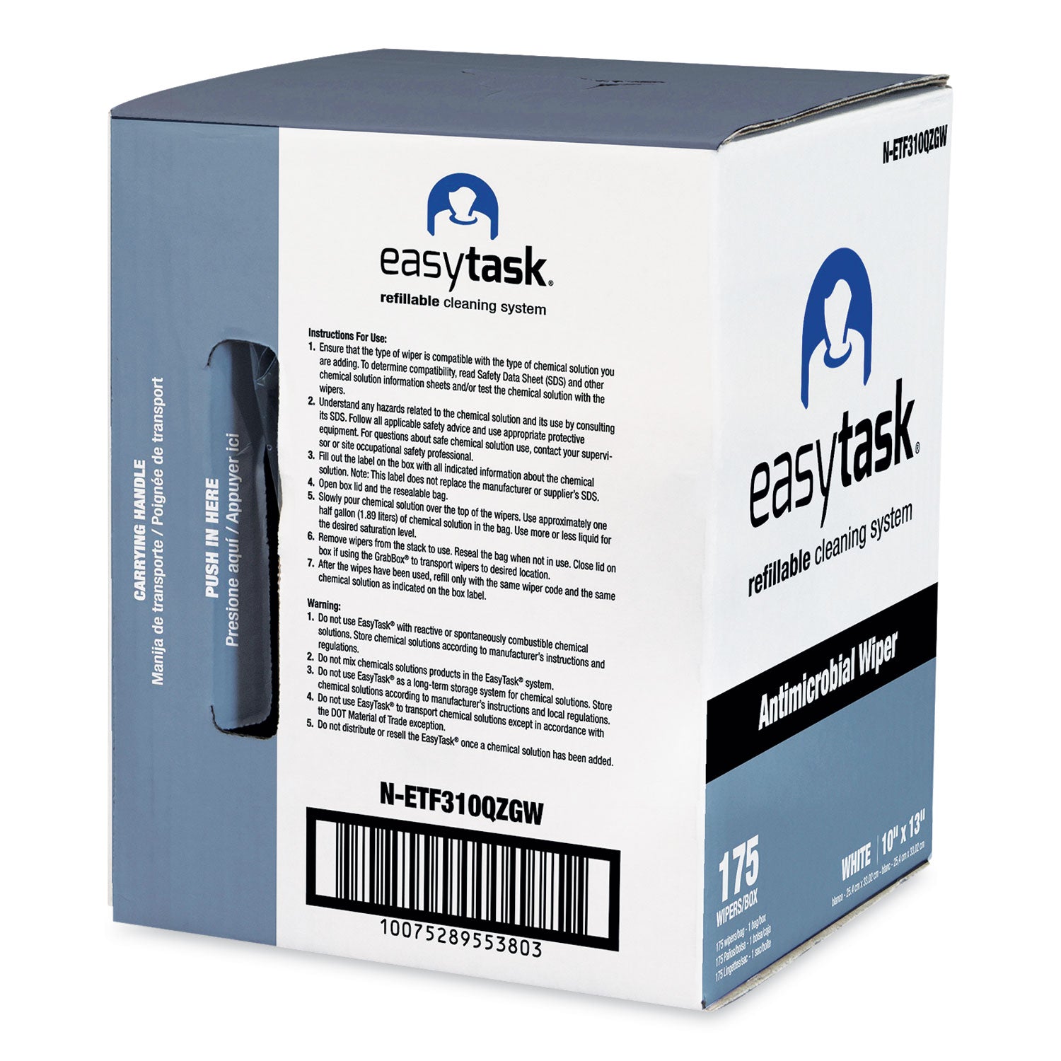 Easy Task F310 Wiper, Quarterfold, 1-Ply, 10 x 13, White, Zipper Bag, 175/Bag