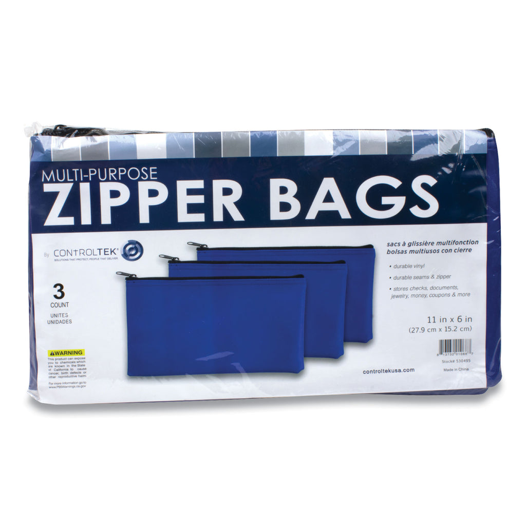 Fabric Deposit Bag, Vinyl, 5.5 x 11, Blue, 3/Pack
