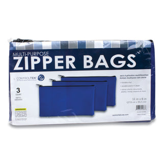 Fabric Deposit Bag, Vinyl, 5.5 x 11, Blue, 3/Pack