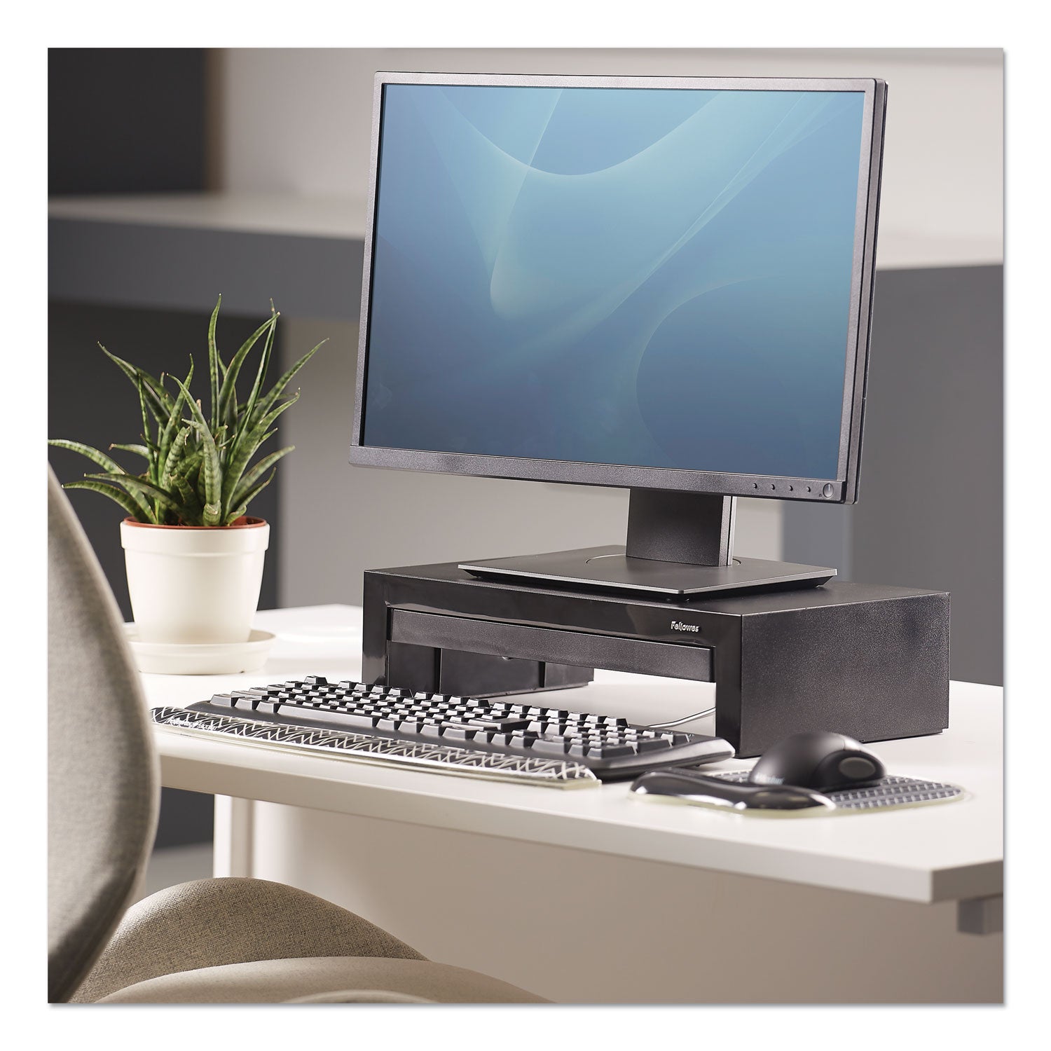 Designer Suites Monitor Riser, For 21" Monitors, 16" x 9.38" x 4.38" to 6", Black Pearl, Supports 40 lbs