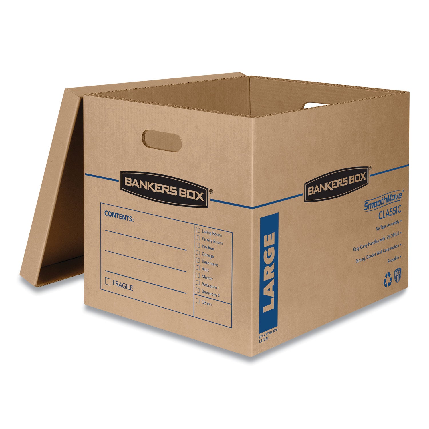 SmoothMove Classic Moving/Storage Boxes, Half Slotted Container (HSC), Large, 17" x 21" x 17", Brown/Blue, 5/Carton - 