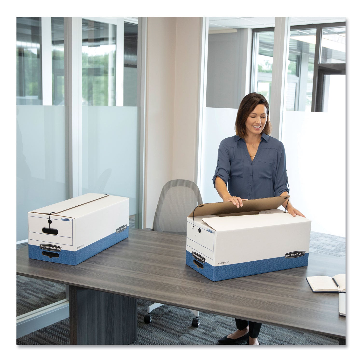 STOR/FILE Medium-Duty Strength Storage Boxes, Letter Files, 12.25" x 24.13" x 10.75", White/Blue, 12/Carton - 