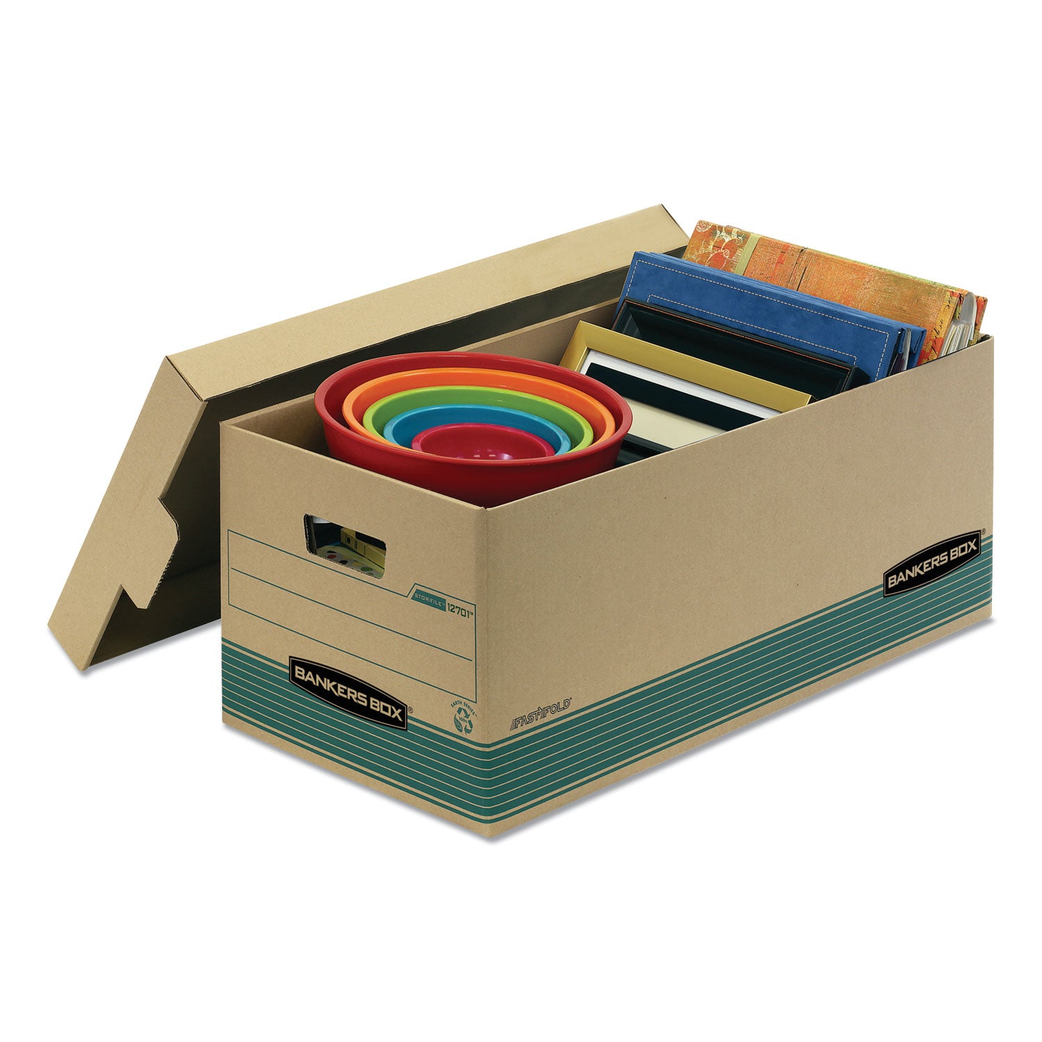 STOR/FILE Medium-Duty 100% Recycled Storage Boxes, Legal Files, 15.88" x 25.38" x 10.25", Kraft/Green, 12/Carton - 