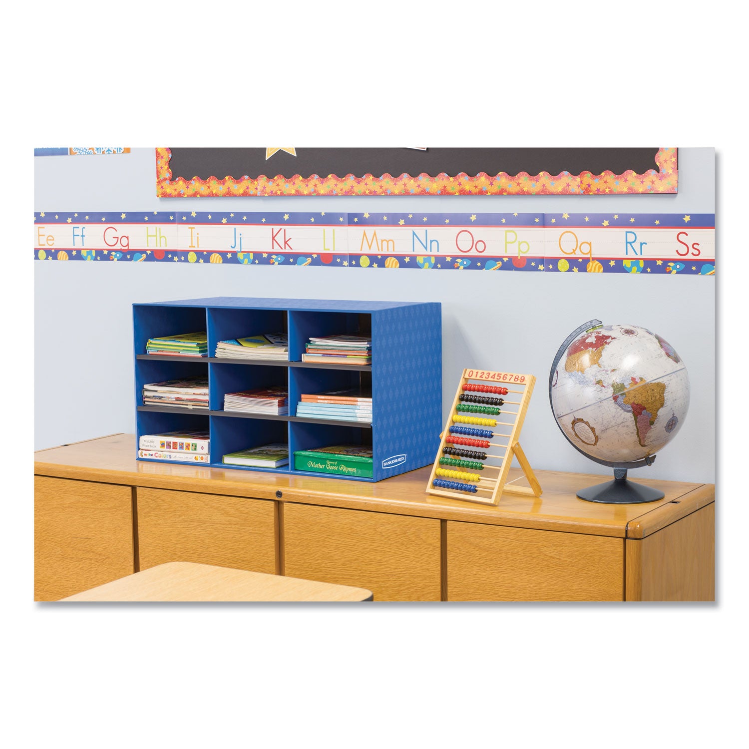 Classroom Literature Sorter, 9 Compartments, 28.25 x 13 x 16, Blue - 