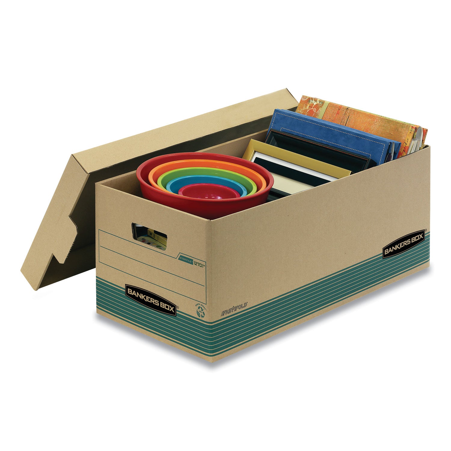 STOR/FILE Medium-Duty 100% Recycled Storage Boxes, Letter Files, 12.88" x 25.38" x 10.25", Kraft/Green, 12/Carton - 