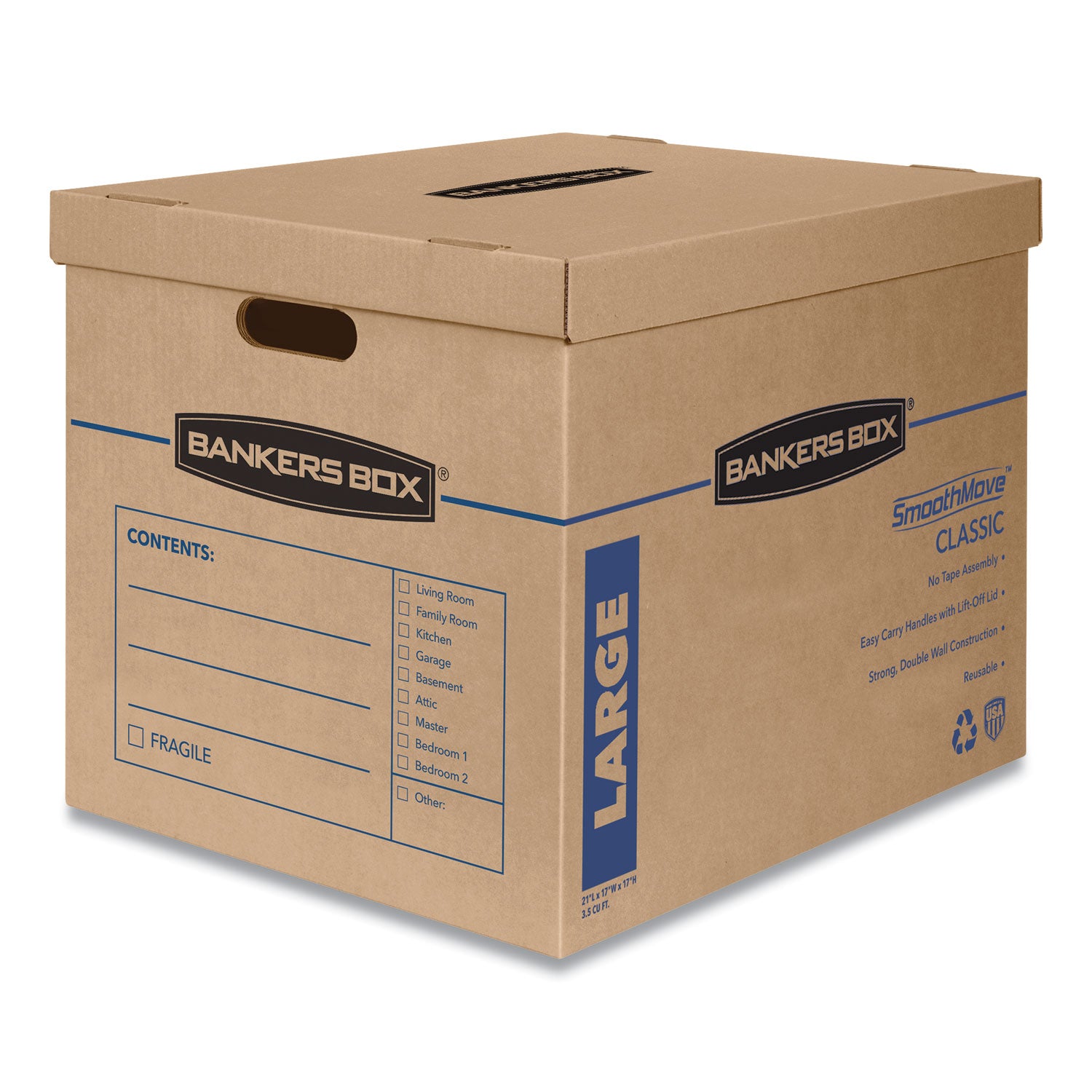 SmoothMove Classic Moving/Storage Boxes, Half Slotted Container (HSC), Large, 17" x 21" x 17", Brown/Blue, 5/Carton - 