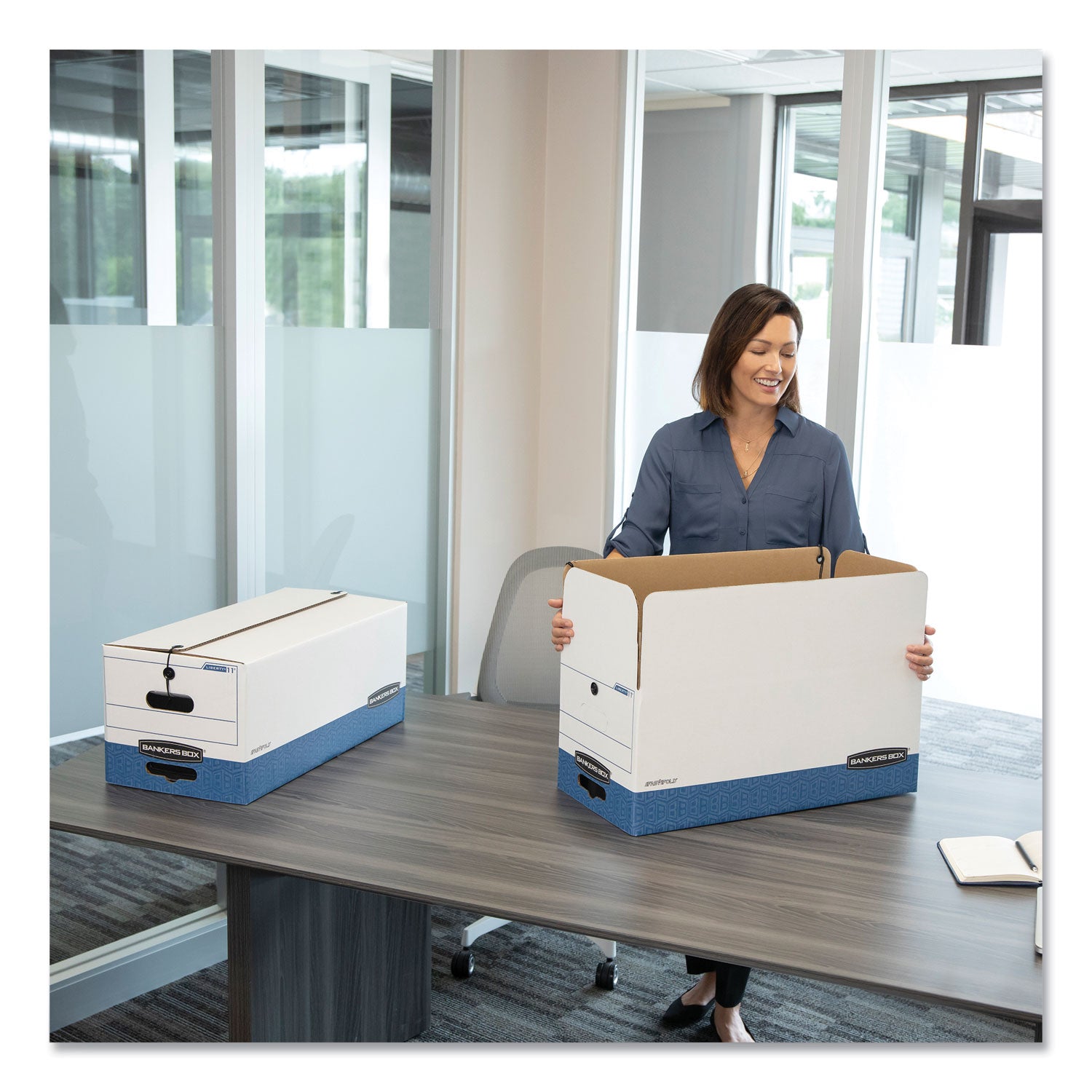 STOR/FILE Medium-Duty Strength Storage Boxes, Letter Files, 12.25" x 24.13" x 10.75", White/Blue, 4/Carton - 