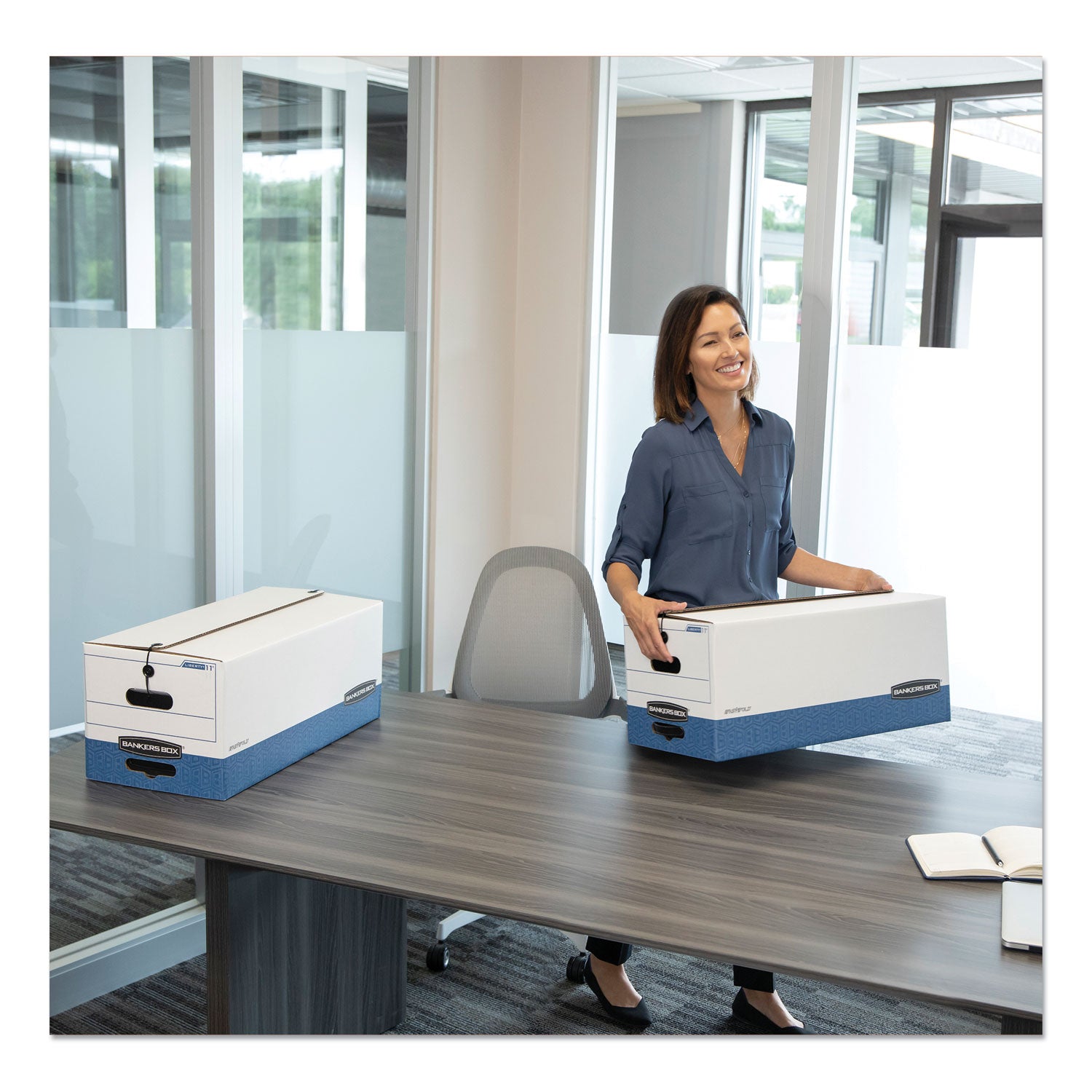 STOR/FILE Medium-Duty Strength Storage Boxes, Letter Files, 12.25" x 24.13" x 10.75", White/Blue, 4/Carton - 