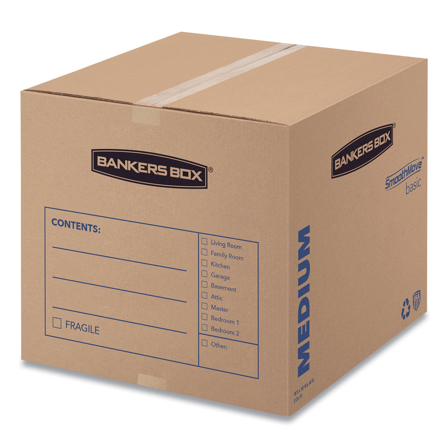 SmoothMove Basic Moving Boxes, Regular Slotted Container (RSC), Medium, 18" x 18" x 16", Brown/Blue, 20/Bundle - 