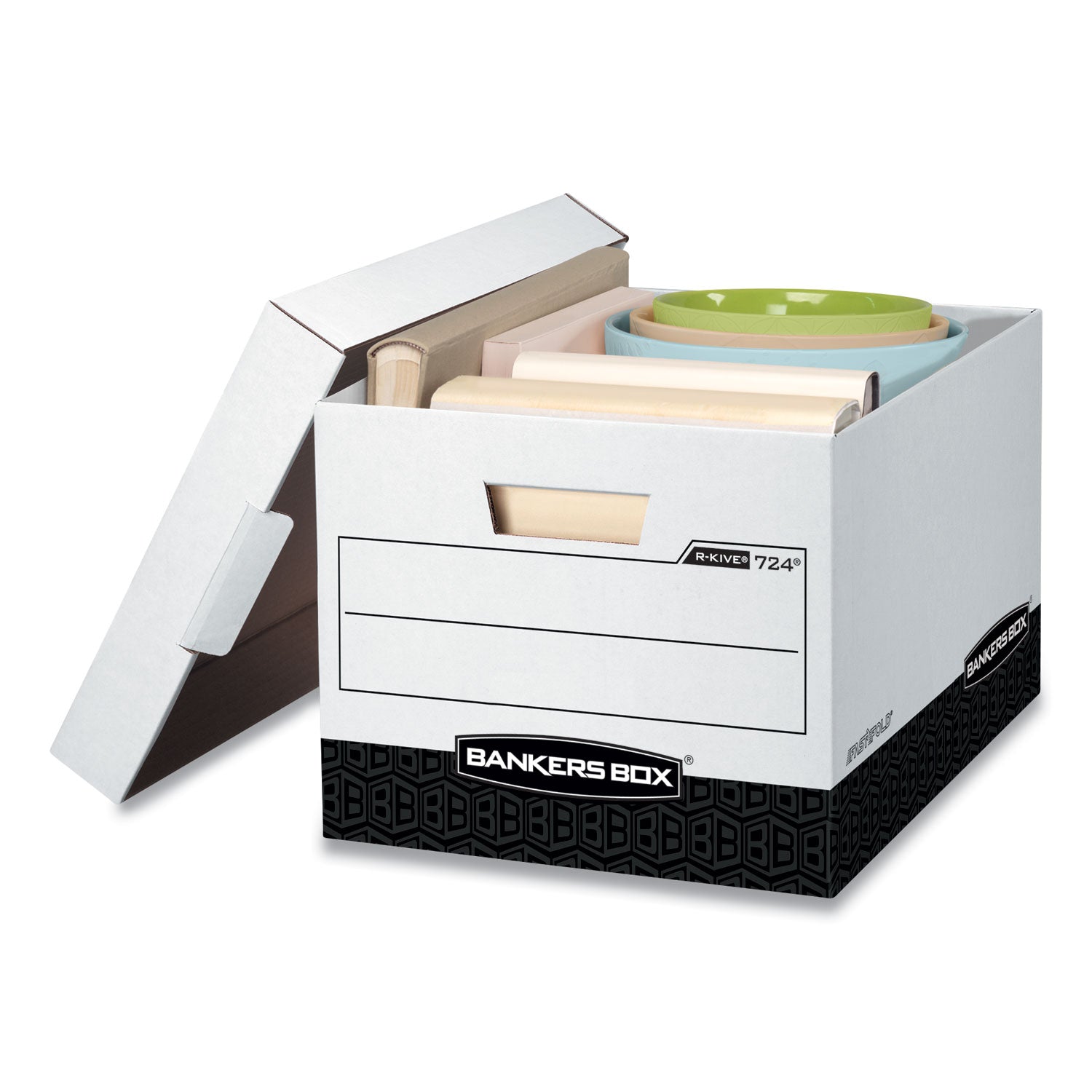 R-KIVE Heavy-Duty Storage Boxes, Letter/Legal Files, 12.75" x 16.5" x 10.38", White/Black, 12/Carton - 