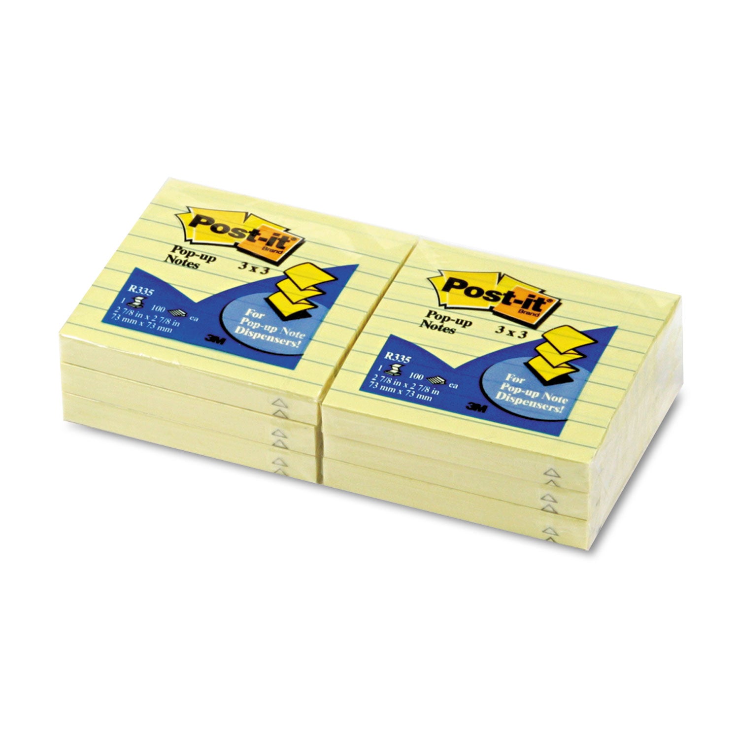 Original Canary Yellow Pop-up Refill, Note Ruled, 3" x 3", Canary Yellow, 100 Sheets/Pad, 6 Pads/Pack - 