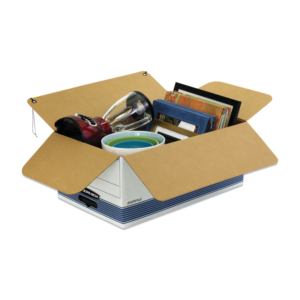 STOR/FILE Medium-Duty Strength Storage Boxes, Legal Files, 15.25" x 19.75" x 10.75", White/Blue, 4/Carton - 