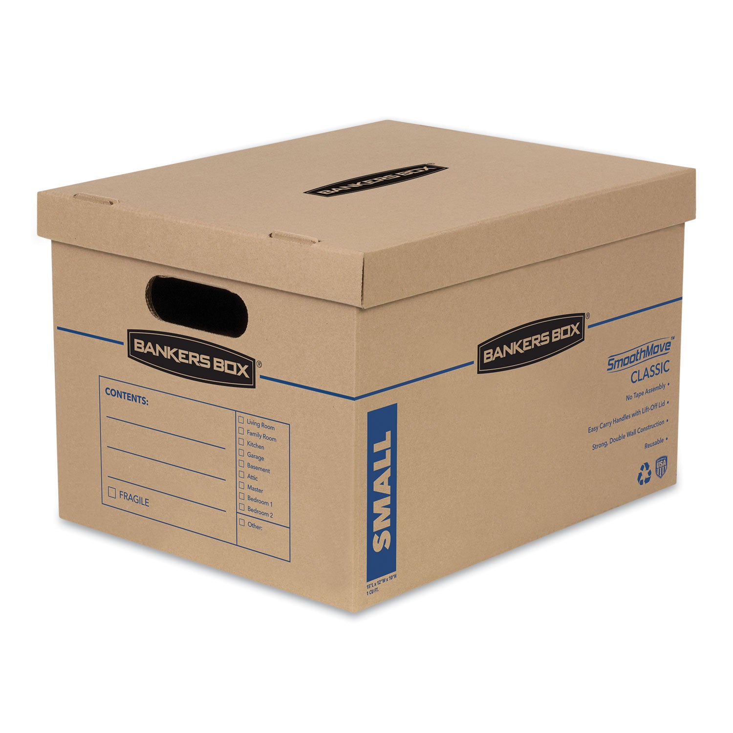 SmoothMove Classic Moving/Storage Boxes, Half Slotted Container (HSC), Small, 12" x 15" x 10", Brown/Blue, 15/Carton - 