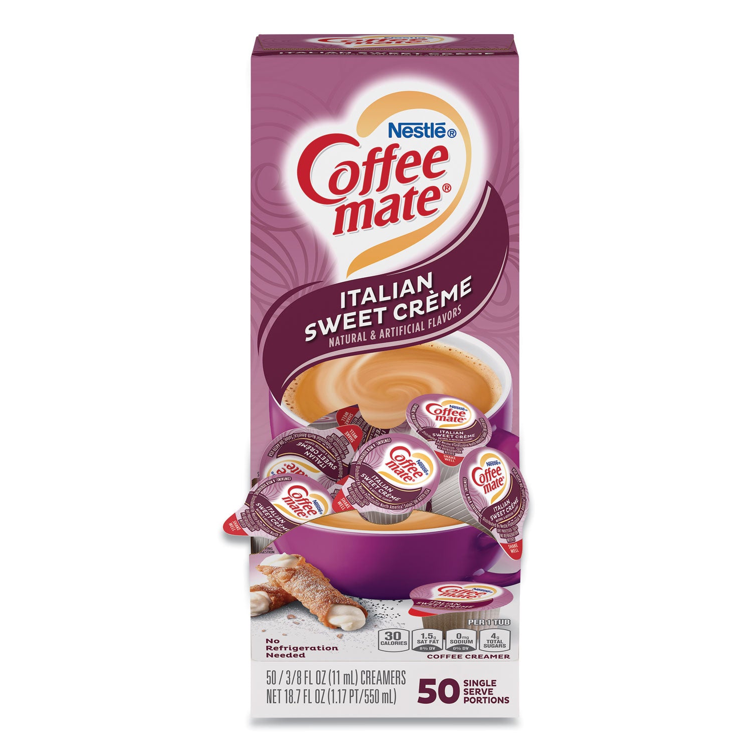 Liquid Coffee Creamer, Italian Sweet Creme, 0.38 oz Mini Cups, 50/Box - 