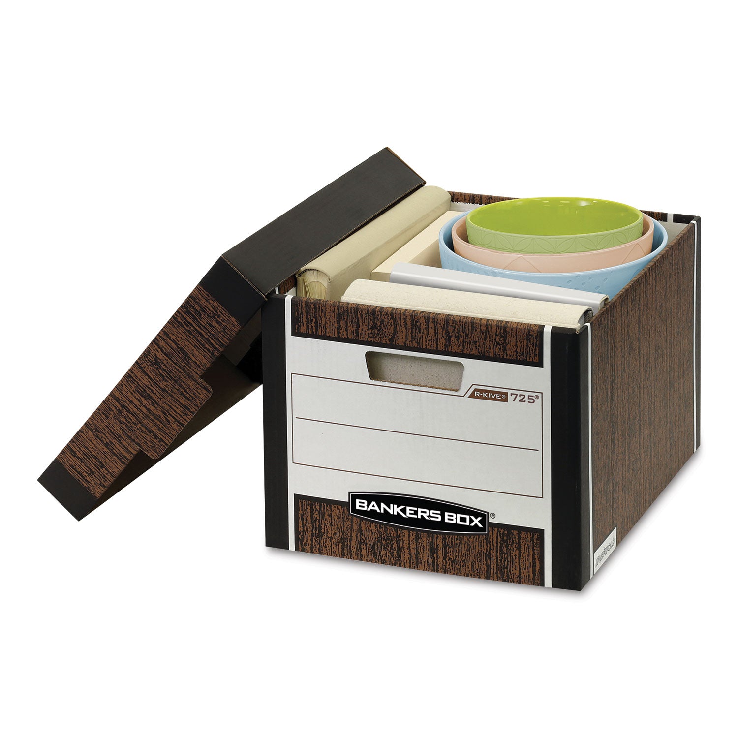 R-KIVE Heavy-Duty Storage Boxes, Letter/Legal Files, 12.75" x 16.5" x 10.38", Woodgrain, 12/Carton - 