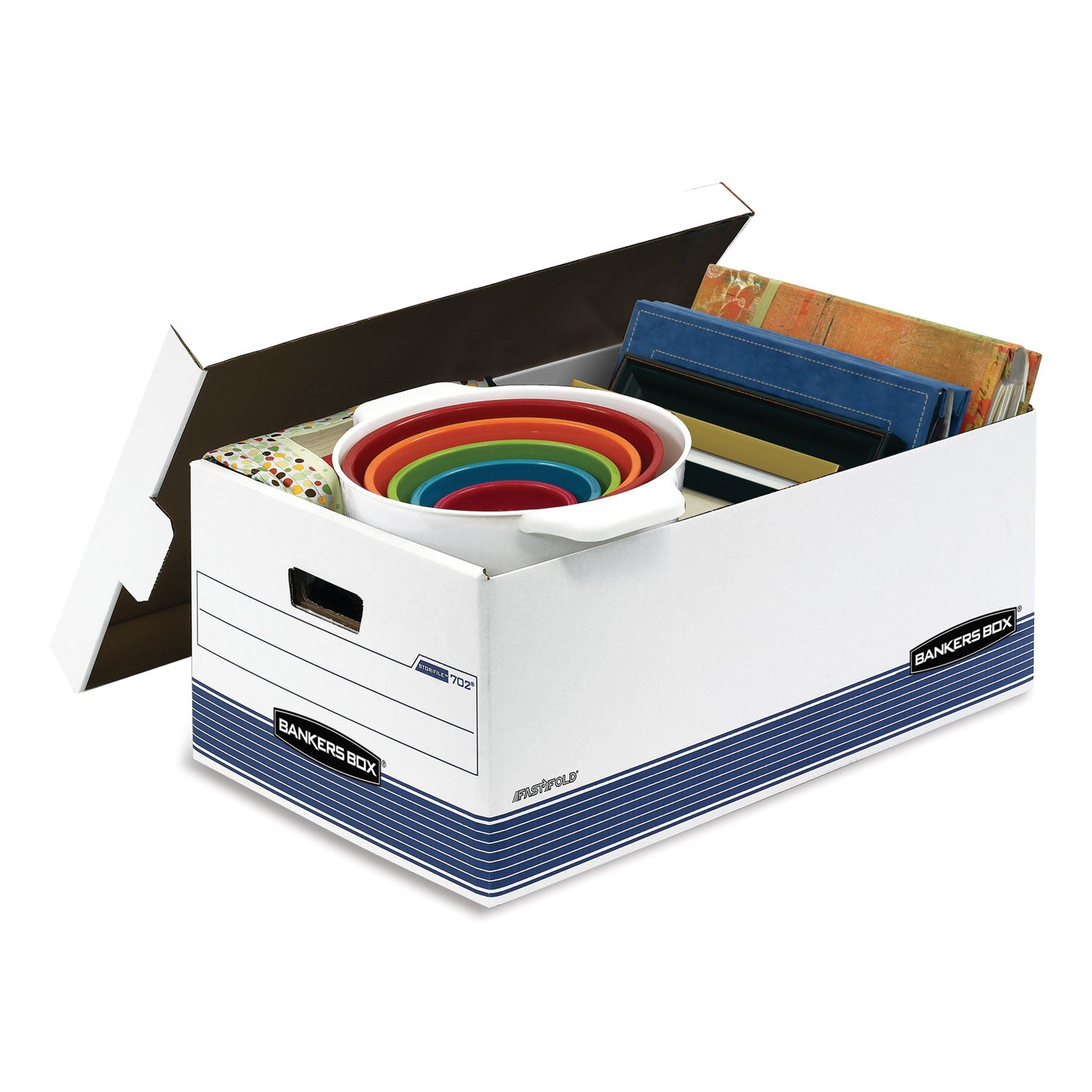 STOR/FILE Medium-Duty Storage Boxes, Legal Files, 15.88" x 25.38" x 10.25", White/Blue, 4/Carton - 