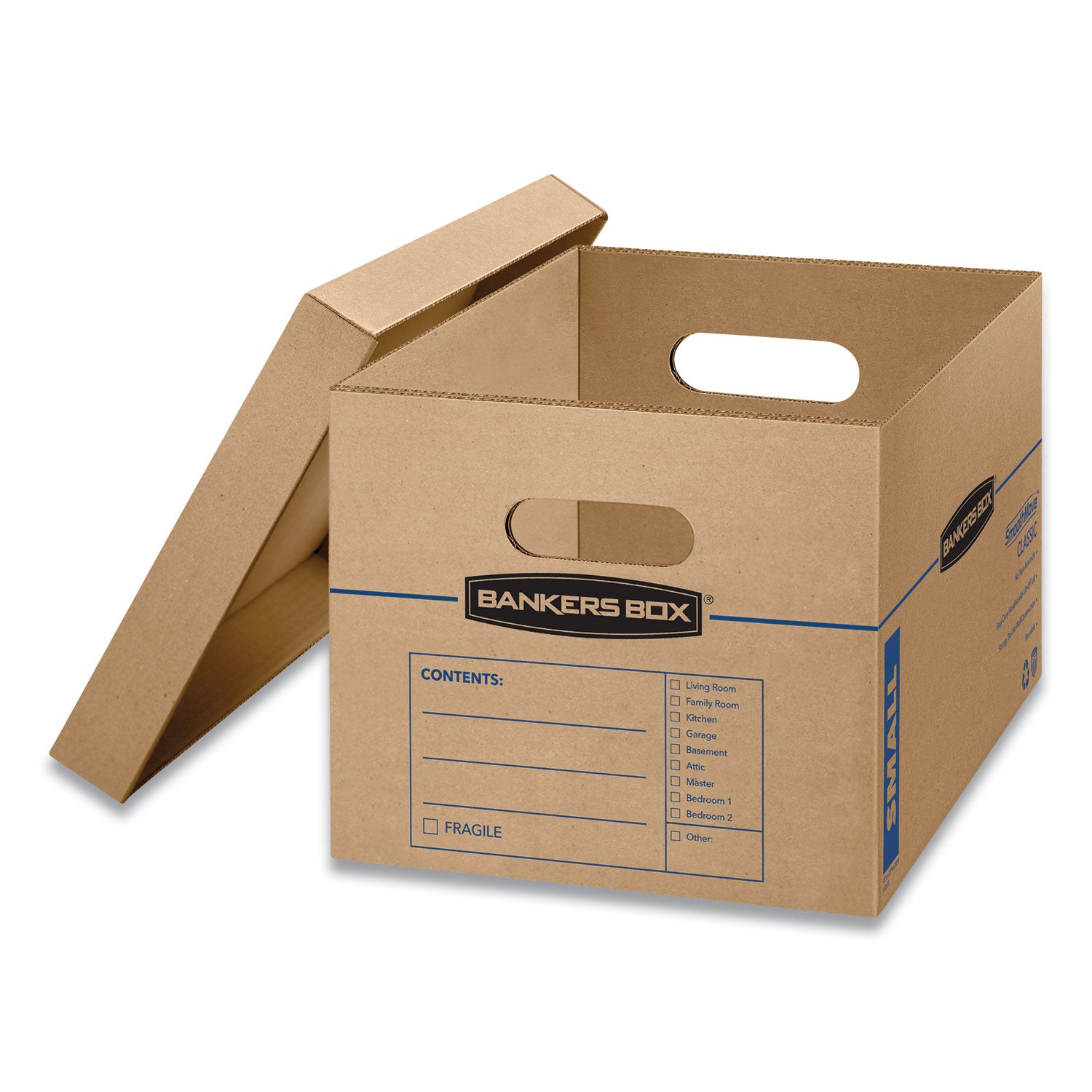 SmoothMove Classic Moving/Storage Boxes, Half Slotted Container (HSC), Small, 12" x 15" x 10", Brown/Blue, 20/Carton - 
