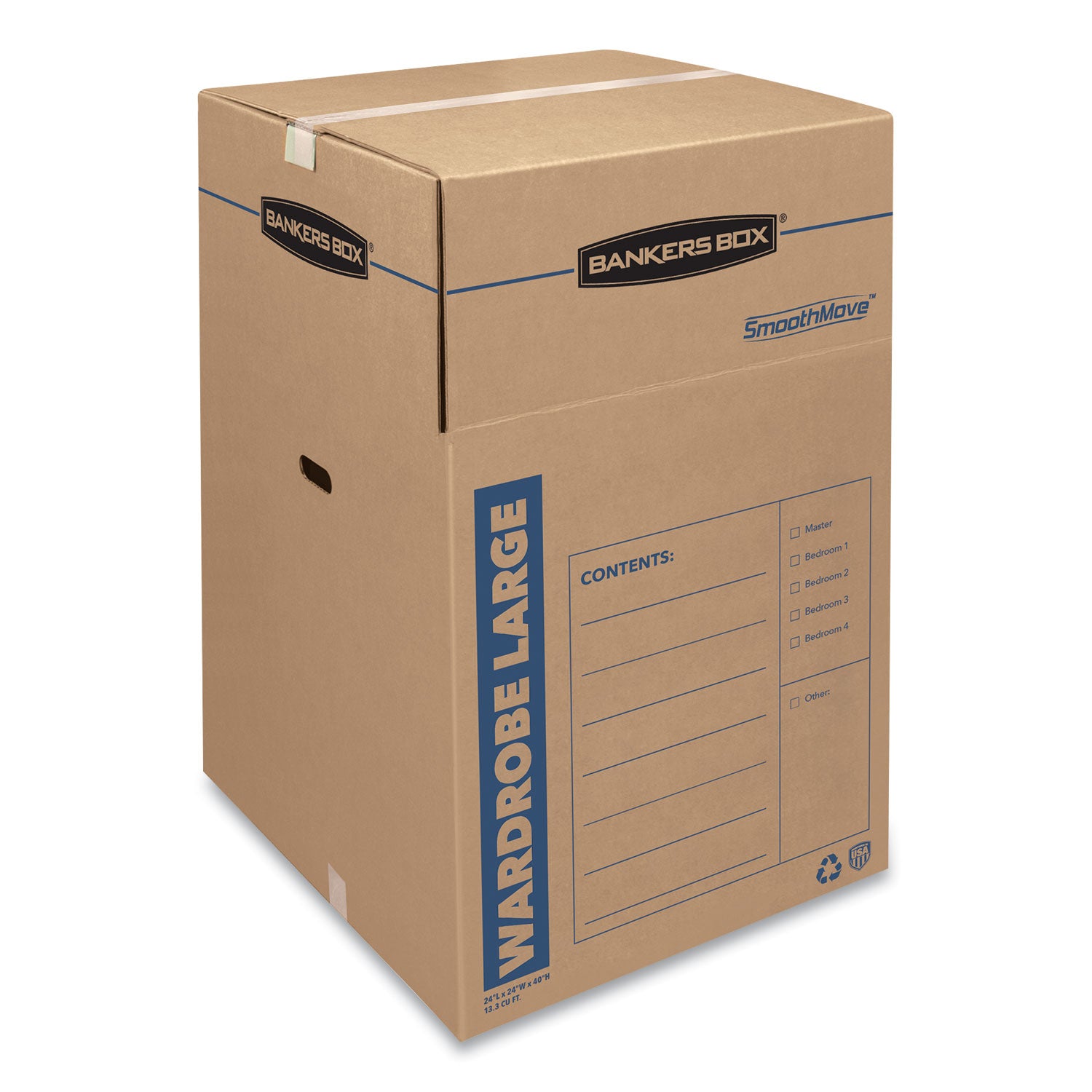 SmoothMove Wardrobe Box, Regular Slotted Container (RSC), 24" x 24" x 40", Brown/Blue, 3/Carton - 