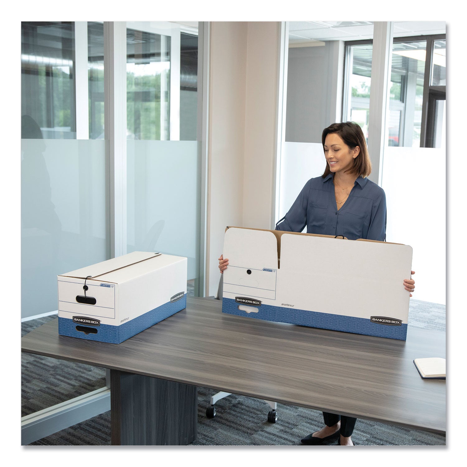 STOR/FILE Medium-Duty Strength Storage Boxes, Letter Files, 12.25" x 24.13" x 10.75", White/Blue, 4/Carton - 