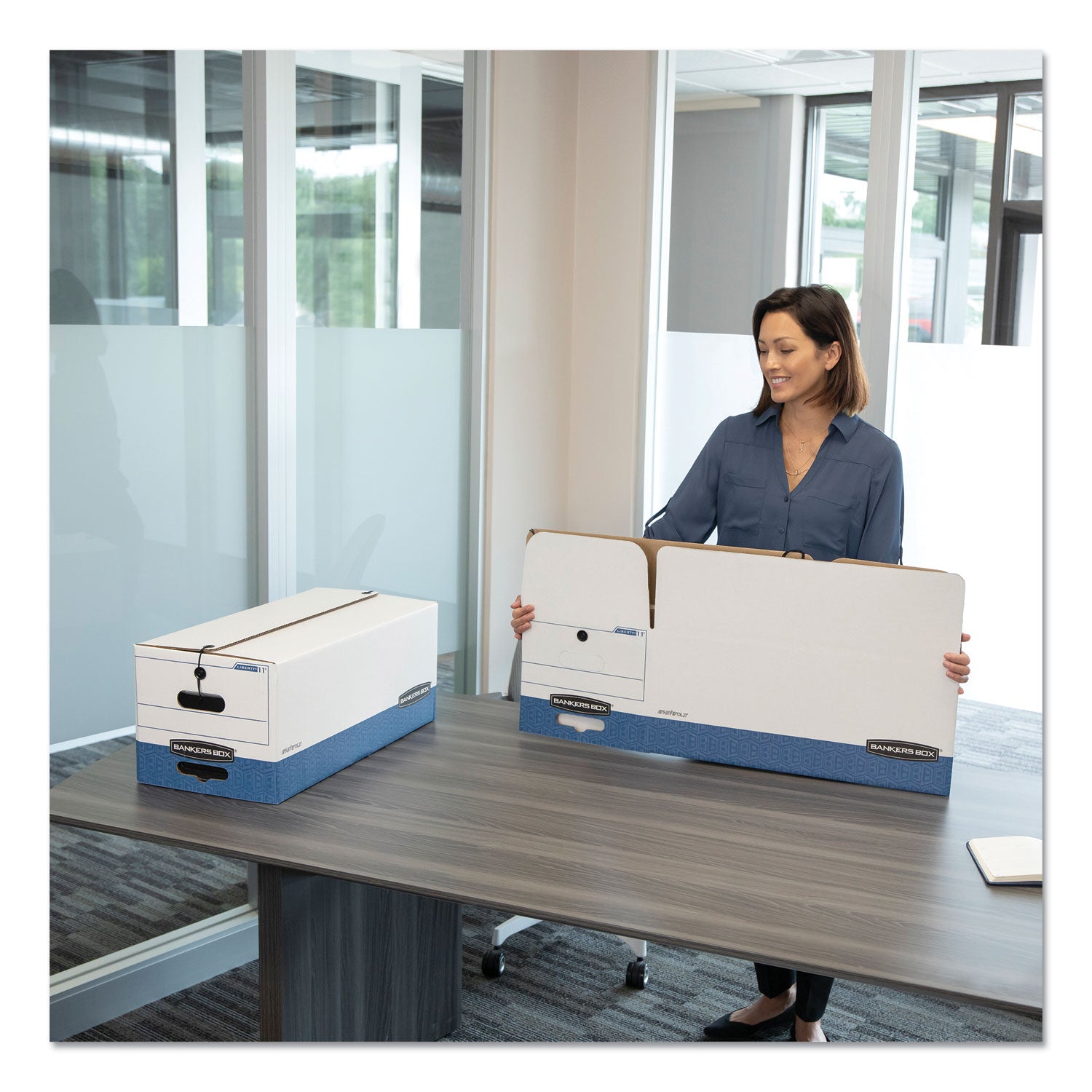 STOR/FILE Medium-Duty Strength Storage Boxes, Letter Files, 12.25" x 24.13" x 10.75", White/Blue, 12/Carton - 
