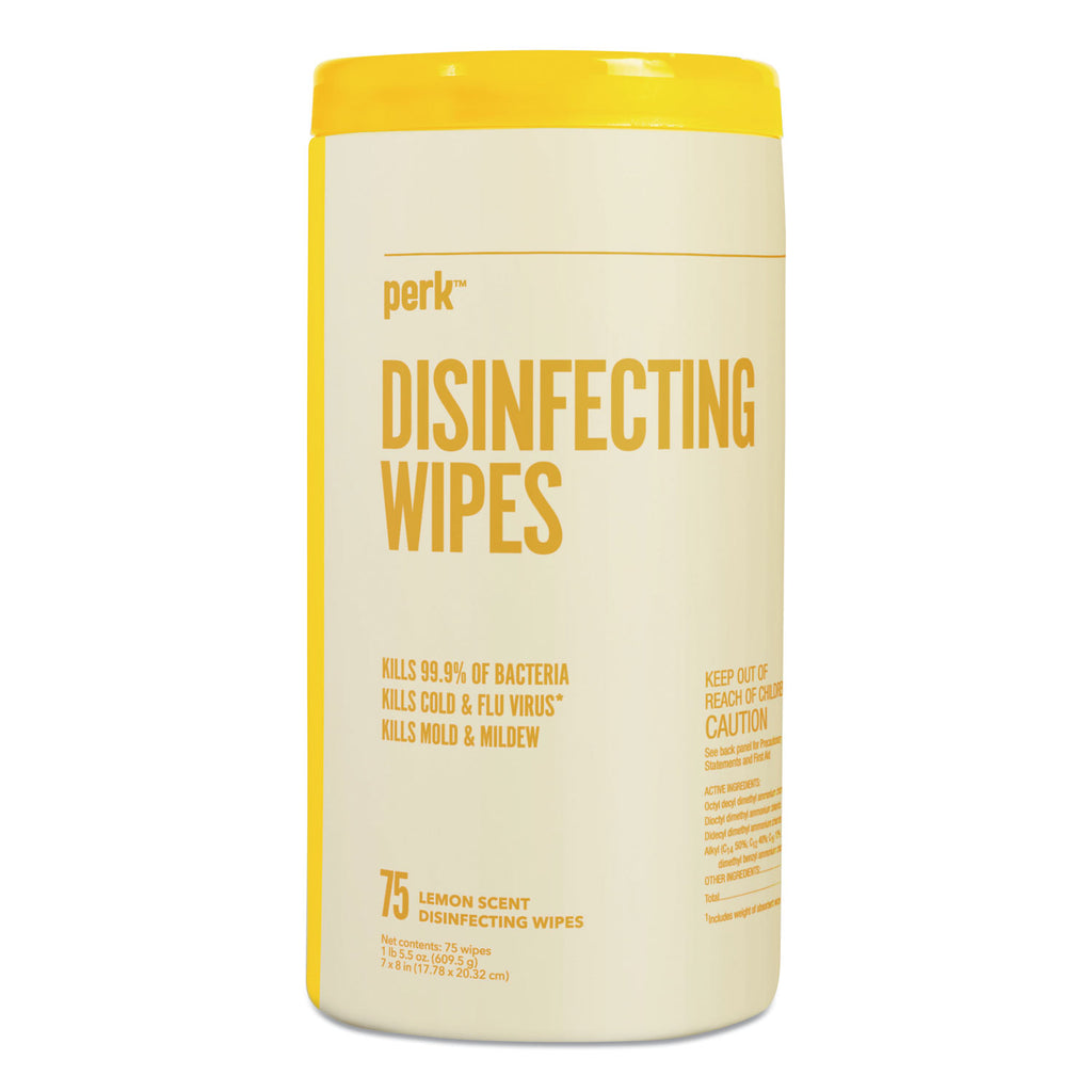 Disinfecting Wipes, 7 x 8, Lemon, White, 75 Wipes/Canister